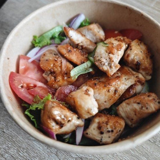 Hibachi chicken plate with fried rice and vegetables