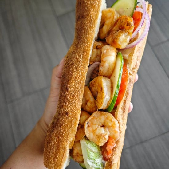 Hibachi shrimp poboy on French bread